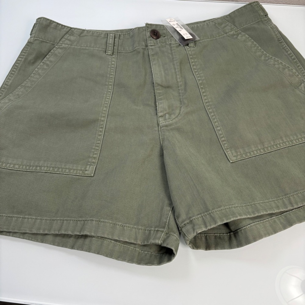 Madewell Womens 34(ACT36) Olive Green Camp Shorts NEW High Rise Utility Twill